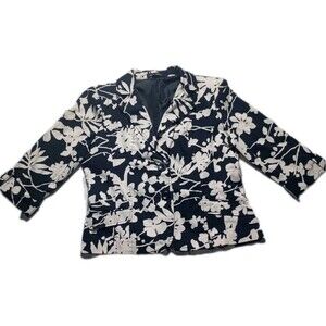 Notations Petite Lightweight Blazer 2 Button 3/4 Sleeve Black White Floral Sz.PM